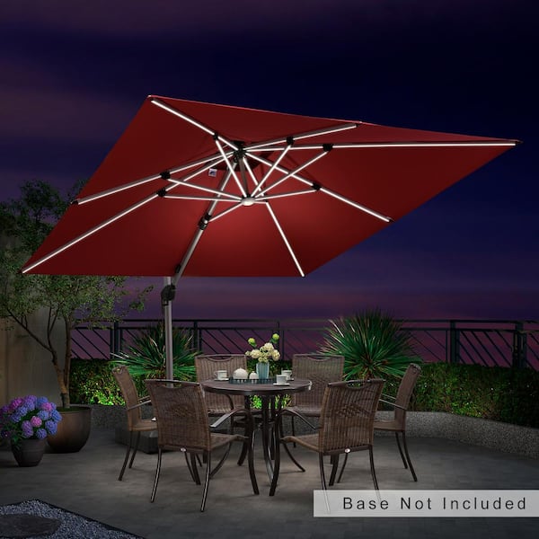 PURPLE LEAF 10 ft. Square Solar Powered LED Patio Umbrella Outdoor Cantilever Umbrella Heavy-Duty Sun Umbrella in Terra