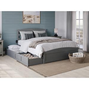 Warren 60-1/4 in. W Grey Queen Solid Wood Frame with Footboard 2-Drawers and USB Device Charger Platform Bed