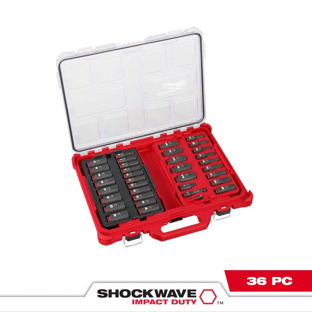 Milwaukee SHOCKWAVE Impact-Duty 3/8 in. Drive Metric and SAE Deep Well  Impact PACKOUT Socket Set (36-Piece) 49-66-6805 - The Home Depot