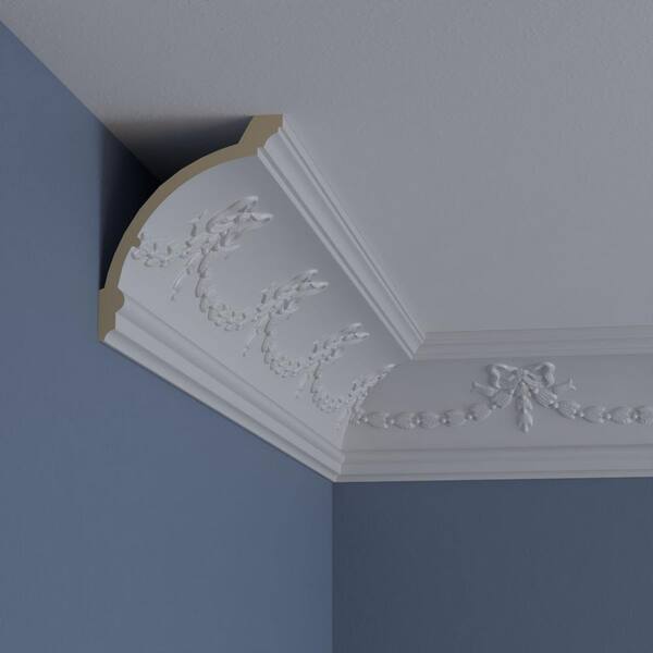 Acanthus & Dots Polyurethane Crown Moulding - 3-3/4" X 4-3/4" X 94-1/2", Primed White, 2-Pack
