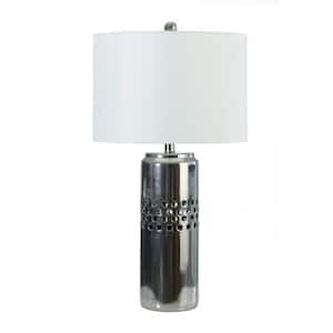 28 in. Nickel Indoor Table Lamp with Decorator Shade