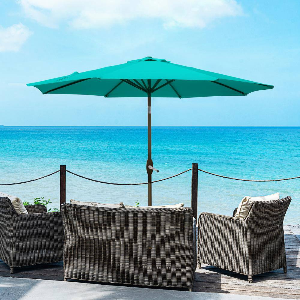 Turquoise 9-Foot Steel Patio Umbrella with Tilt and Crank