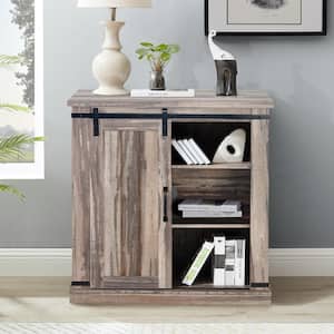 32 in. Aged Wood Sliding Barn Door Accent Cabinet Storage