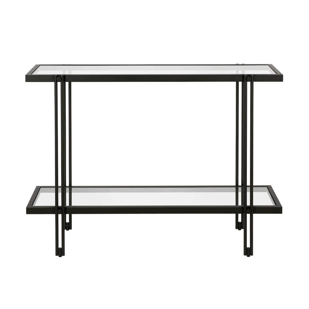 Inez 42'' Blackened Bronze Metal and Glass Console Table with Storage