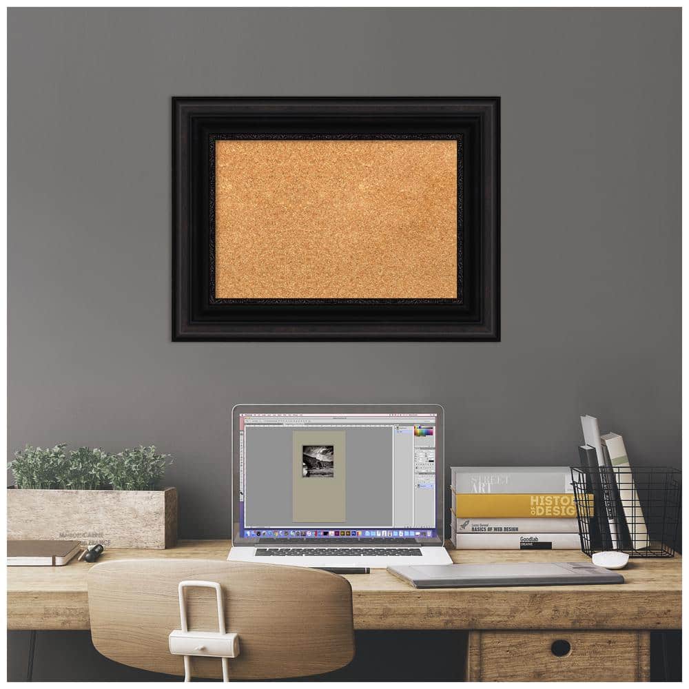 Parlor Black Framed Corkboard with Ornate Design, 24x18
