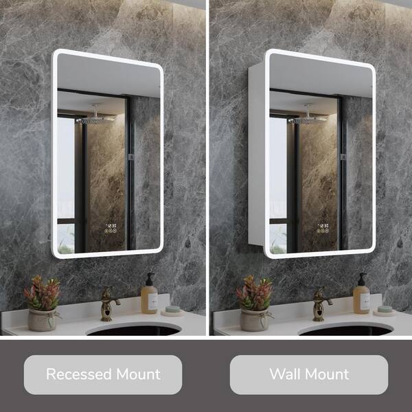 HBEZON Artemis 24 in. W x 36 in. H Small Rectangular Aluminum Rounded Edge Dimmable Medicine Cabinet with Mirror, Left Hinge