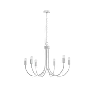 6-Light White Metal Finish Unshaded Design Chandelier For Living Room with No Bulbs Included
