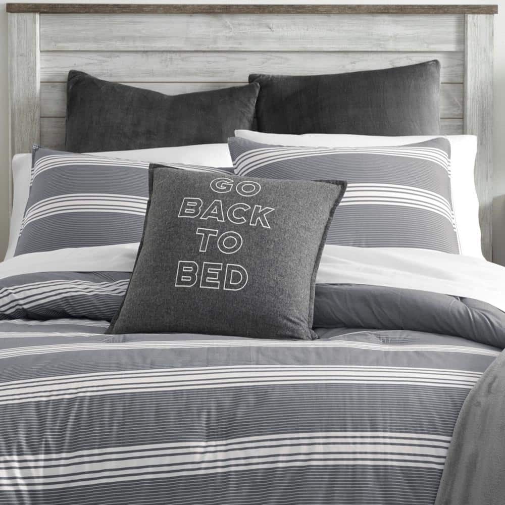 Twin Gray Cotton Reversible Comforter Set