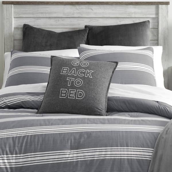 Nautica Craver 3-Piece Charcoal Gray Striped Cotton Full/Queen Comforter Set  USHSA51111819 The Home Depot