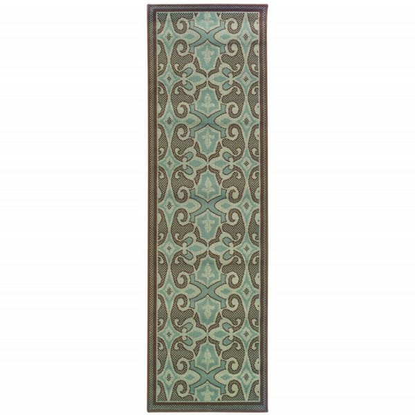 Blue 2 ft. x 8 ft. Loomed Oriental Polypropylene Rectangle Indoor/Outdoor Area Rug