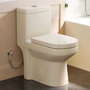 1-piece 0.8/1.28 GPF Dual Flush Round Toilet in Biscuit with Quick-Release Seat Included