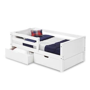 Panel White Twin Size Daybed with Front Guardrail and Drawers