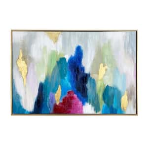 Color Cascade Hand Painted Floater Frame Canvas Abstract Wall Art Print 36 in. x 24 in.