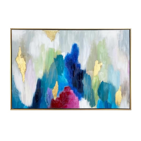 LORK LLC Color Cascade Hand Painted Floater Frame Canvas Abstract Wall Art Print 36 in. x 24 in.
