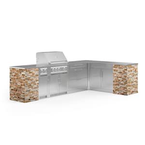 Signature Series 130.95 in. x 25.4 in. x 36 in. Liquid Propane Outdoor Kitchen 11 Piece L Shape SS Cabinet Set