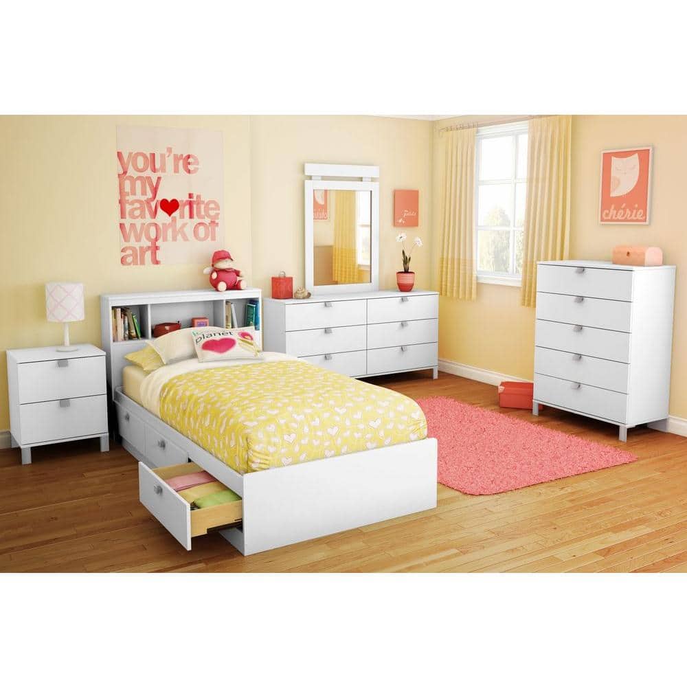 Twin White Wood Bookcase Headboard with Storage