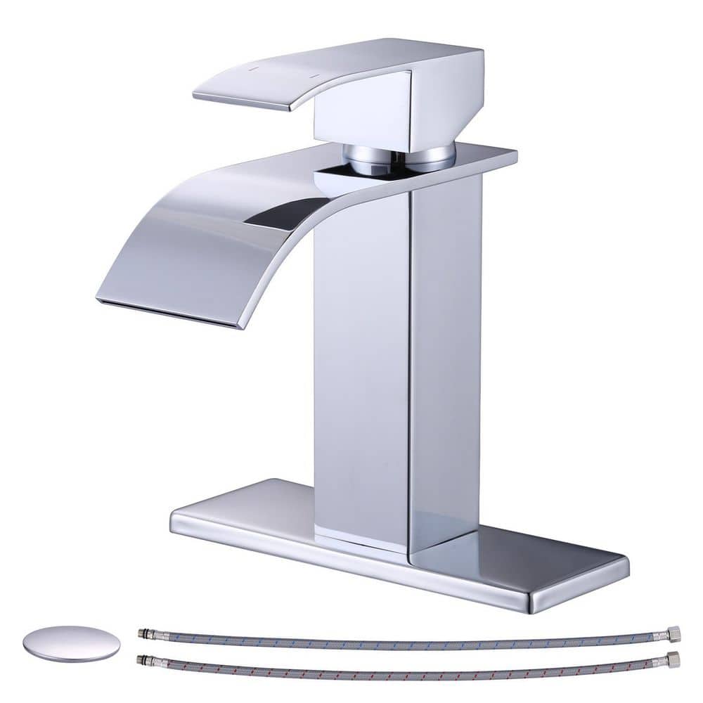 Single Handle Single Hole Bathroom Faucet with Deckplate and Waterfall Spout Included in Polished Chrome price history on PriceWatchPro