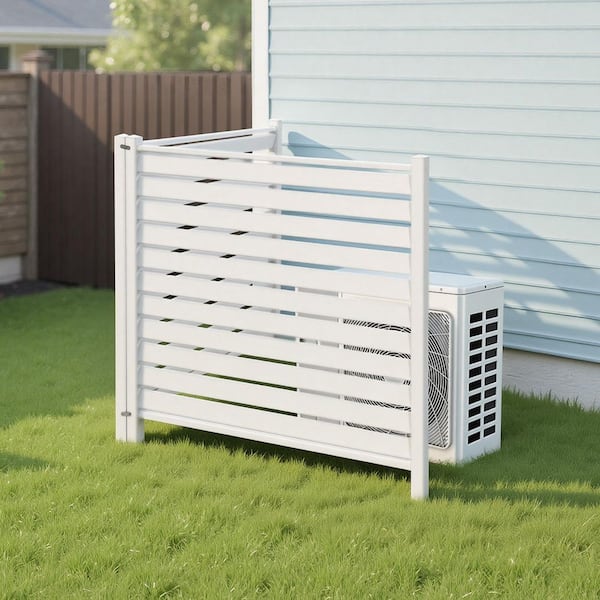 2 Panels Outdoor Privacy Screen, 48 x 48 in. White, Air Conditioner Fence w/ 19.7 in. Ground Stakes, Vinyl Privacy Fence
