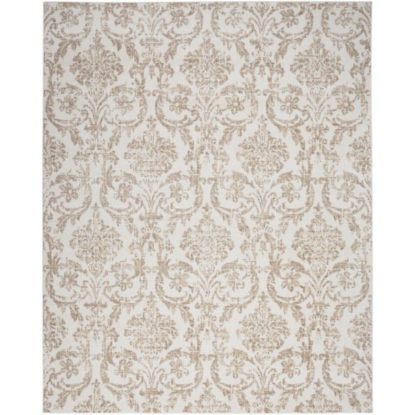 Nourison Jubilant Ivory Beige 5 ft. x 7 ft. Damask Transitional Area Rug
