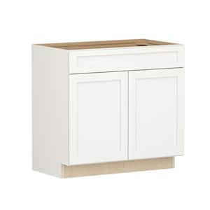 Shaker Full Overlay 36 in. W x 20.75 in. D x 34.5 in. H Plywood Assembled Vanity Sink Base Bath Cabinet in Linen White