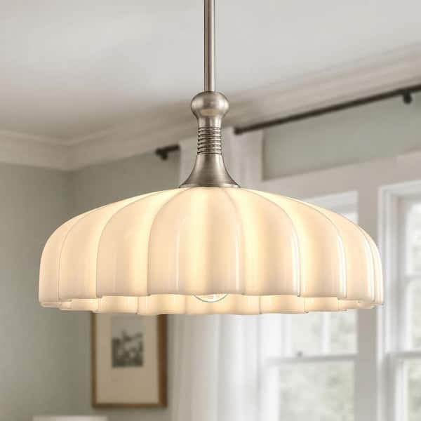 1-Light Nickel Pendant Light White Glass Shade Modern Hanging Ceiling Light Fixture for Kitchen Dining Room Bedroom