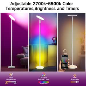 70 in. White Smart 2-in-1 RGB Corner Dimmable Torchiere Floor Lamp with Remote Control