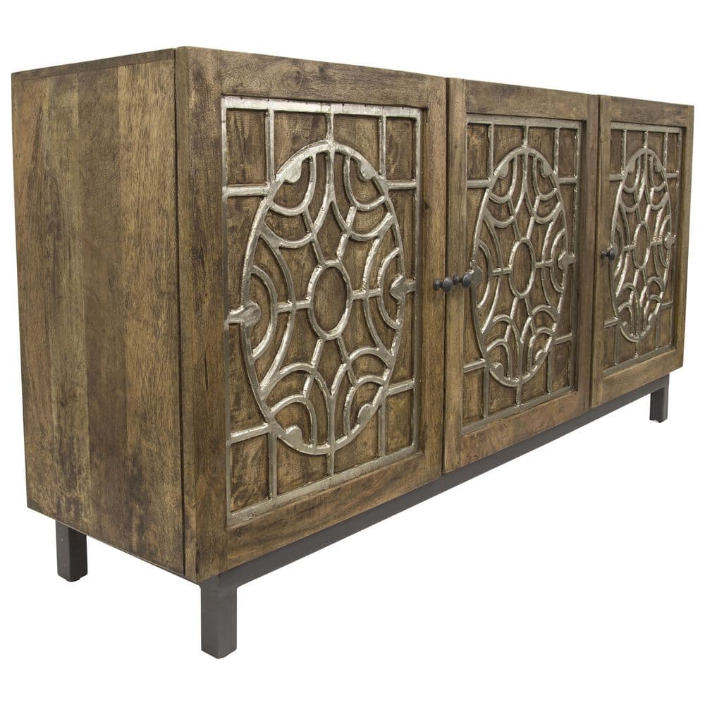 Brown and Gold Mango Wood Console Table with Storage