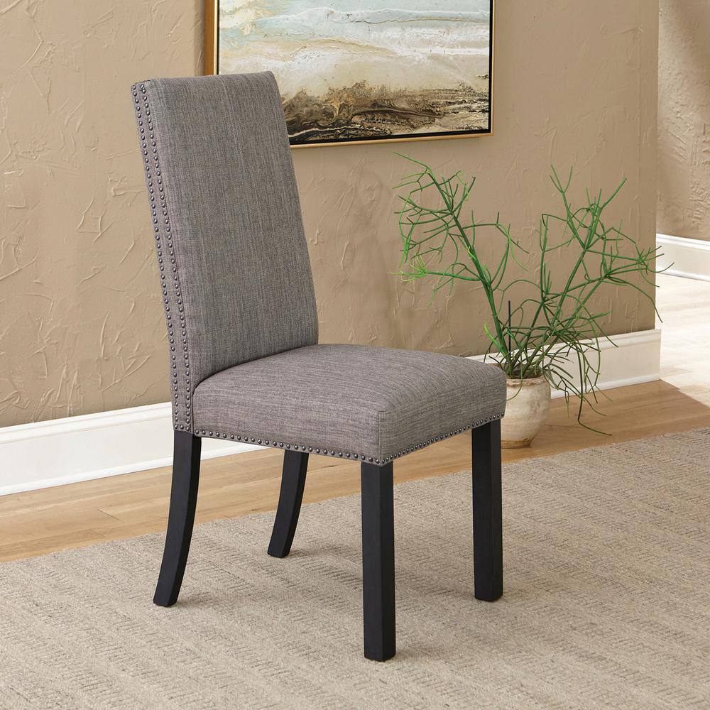Charcoal Upholstered Parsons Side Chair with Wood Frame