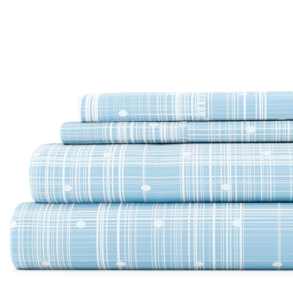 Aqua Plaid Twin Microfiber Sheet Set with Cotton Blend