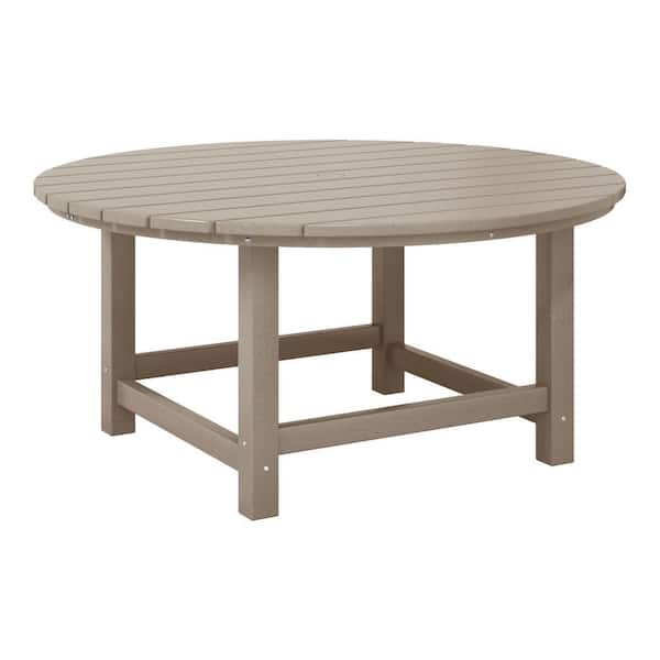 Laguna Outdoor Patio All Weather Fade Proof 38 in. Round HDPE Plastic Conversation Coffee Table in Weathered Wood