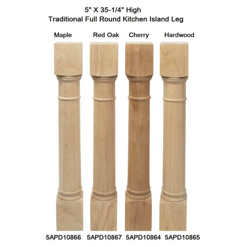 35.25" Unfinished Hardwood Traditional Kitchen Island Leg