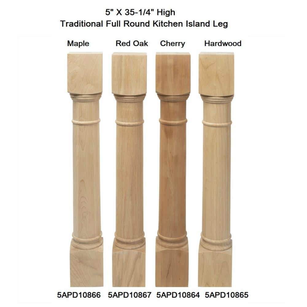 Unfinished Red Oak Traditional Full Round Kitchen Island Leg