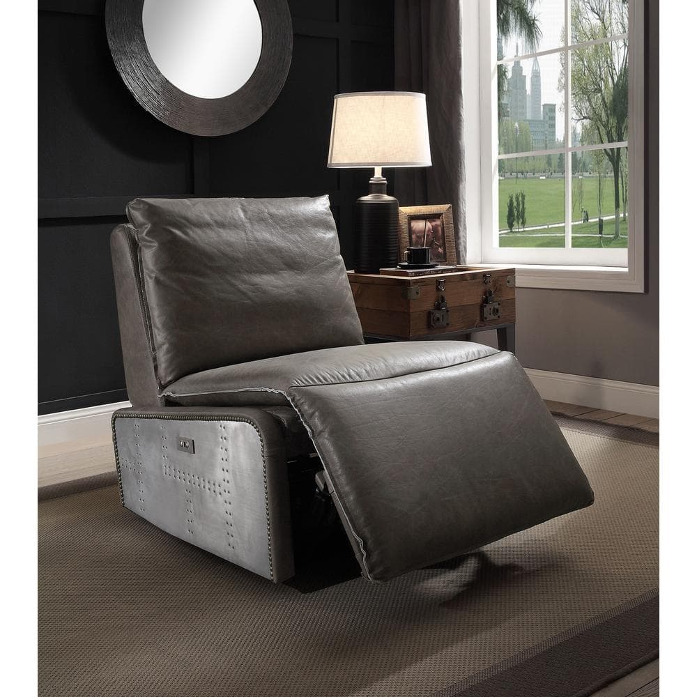 Metier Gray Top Grain Leather & Aluminum Swivel Recliner