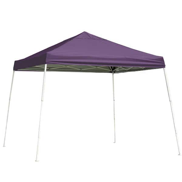 ShelterLogic 12 ft. W x 12 ft. D Slant-Leg Pop-Up Canopy in Purple with Rust-Resistant Steel Frame, Sealed Seams, and Open-Top Design