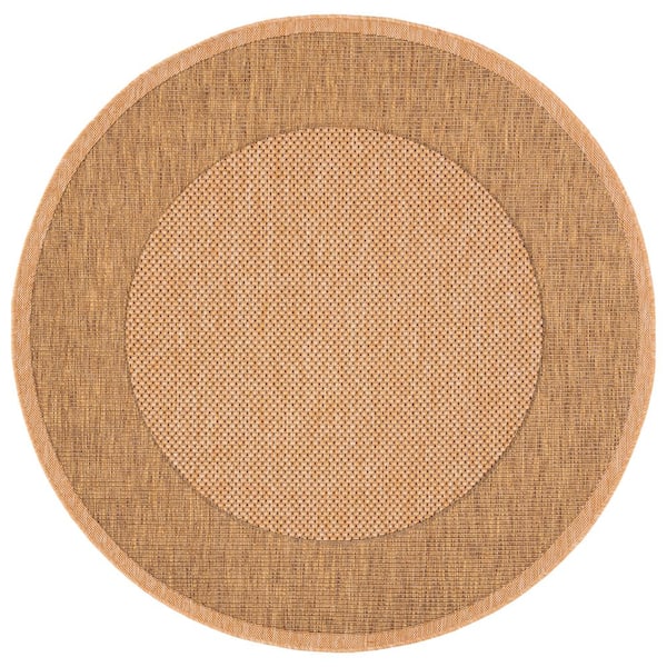 Courtyard Natural/Gold 4 ft. x 4 ft. Border Solid Color Indoor/Outdoor Round Area Rug
