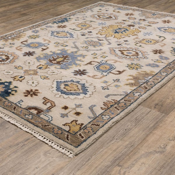 Majestic Ivory/Multi 8 ft. x 10 ft. Traditional Floral Oriental Hand-Knotted Wool Fringed-Edge Indoor Area Rug