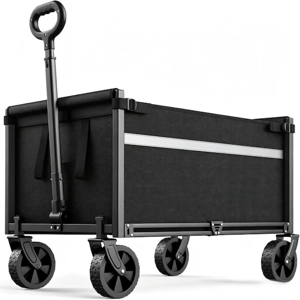 110L Foldable Wagon Cart, Heavy Duty Collapsible Utility Cart with Wheels, 220 lb Capacity, Adjustable Handle, Black