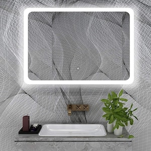 47 in. W x 28 in. H Frameless Rectangular LED Light Bathroom Vanity Mirror in Clear