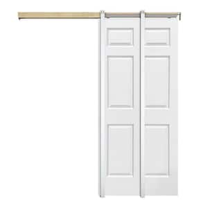 White 36 in. x 80 in. Painted Composite MDF 6PANEL Interior Sliding Door with Pocket Door Frame and Hardware Kit