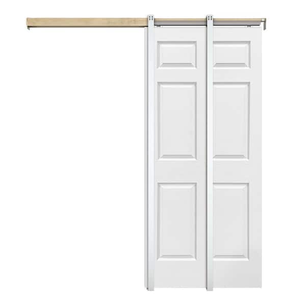 CALHOME White Primed 36 in. x 80 in.  Composite MDF 6PANEL Interior Sliding Door with Pocket Door Frame and Hardware Kit