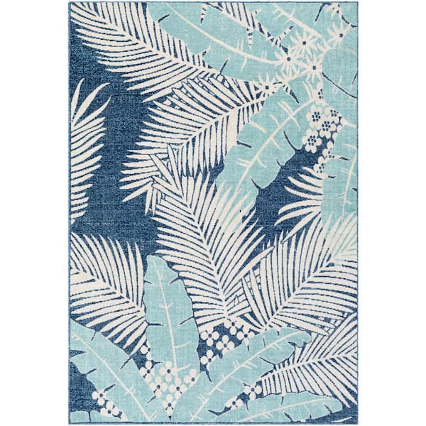 Livabliss Glaraki Aqua 5 ft. 3 in. x 7 ft. 3 in. Floral Indoor/Outdoor Patio Area Rug