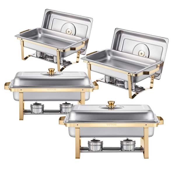 Chafing Dish Buffet Set, 8 qt. 4 Pack, Stainless Steel Chafer, 4 Full Size Pans, Rectangle, for Wedding Party Banquet