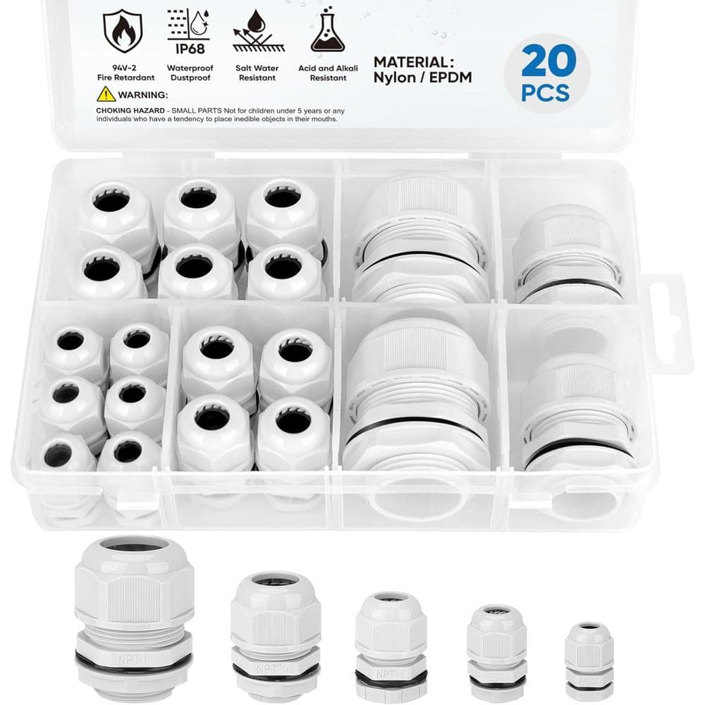 20-Pieces Waterproof NPT Adjustable Cable Connectors 1/4, 3/8, 1/2, 3/4, 1 in. for Junction Box Wire Pannel in Gray price history on PriceWatchPro
