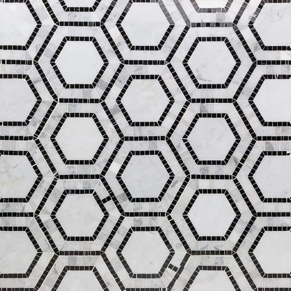 Nero Black and White Marble Hexagon Mosaic Tile