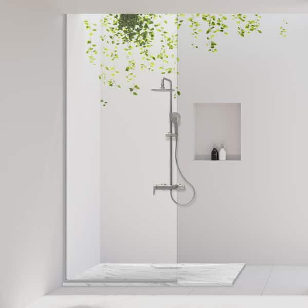 60 in. L x 42 in. W x 1.125 in. H Solid Composite Stone Shower Pan Base with Center Back Drain in Carrara Sand