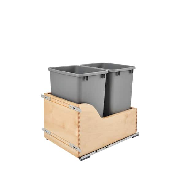 Rev-A-Shelf 20.38 in. H x 15 in. W x 22.5 in. D Double Pull-Out Bottom Mount and Silver Waste Container with Soft-Close Slide