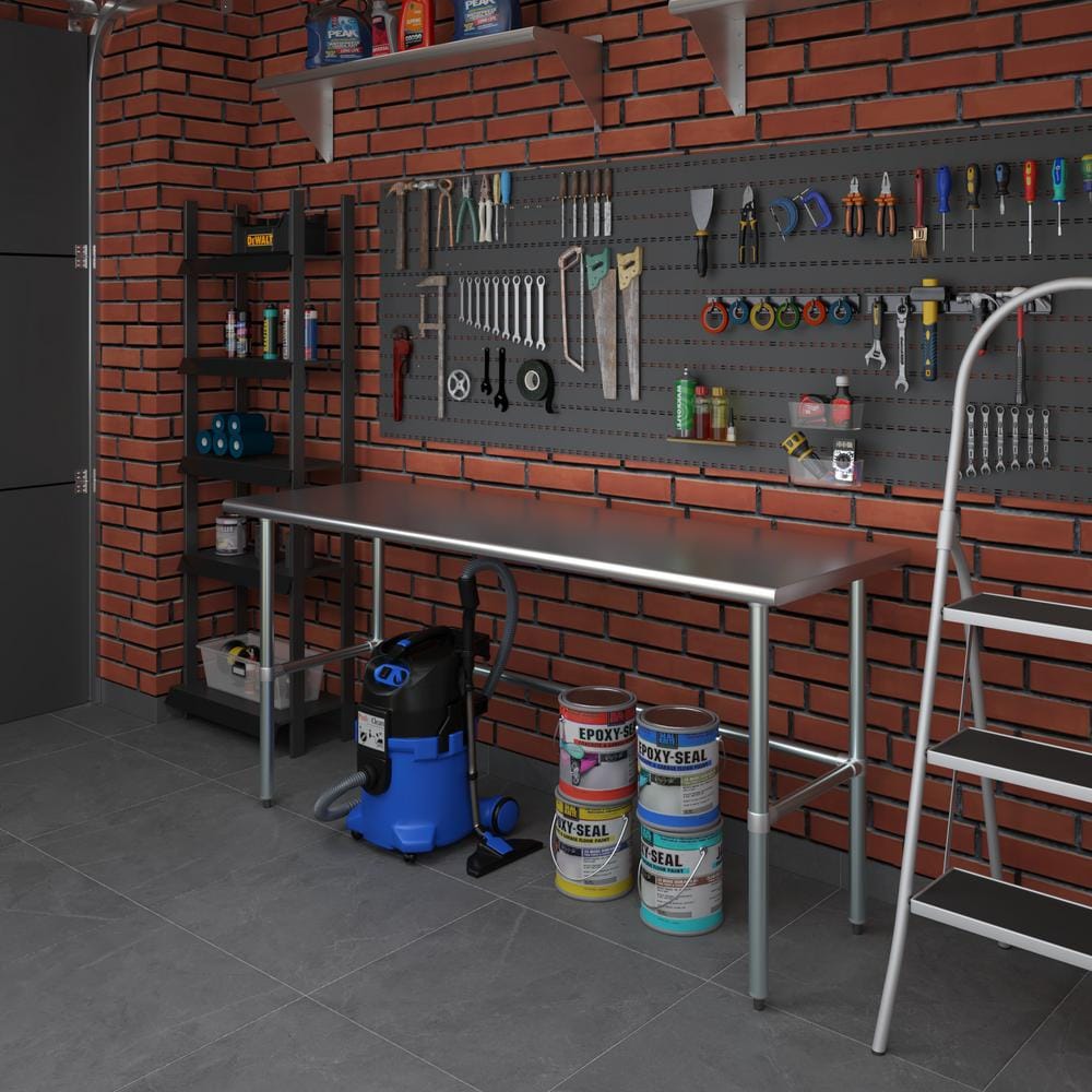72" Silver Stainless Steel Utility Work Table with Galvanized Legs
