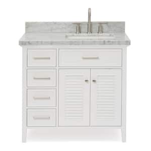 Kensington 37 in. W x 22 in. D x 36 in. HVanity in White with Carrara White Marble Top