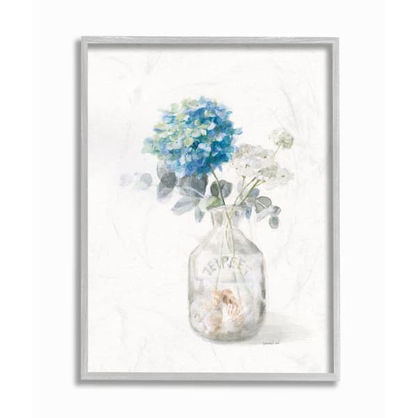 Stupell Industries 16 in. x 20 in. "Flower Jar Beach Still Life Blue Painting" by Danhui Nai Framed Wall Art