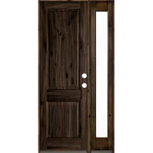44 in. x 96 in. Rustic Knotty Alder Square Top Left-Hand/Inswing Clear Glass Black Stain Wood Prehung Front Door w/RFSL